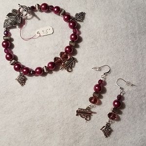 Handcrafted Wine Lovers Bracelet & Earrings Set